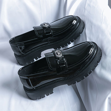 Xajzpa Men'S Black Soft Patent Platform Chunky Heel Loafers Fashion Tassel Business Casual Formal Work Shoes Non-Slip Lug Sole Slip-On Penny Loafers